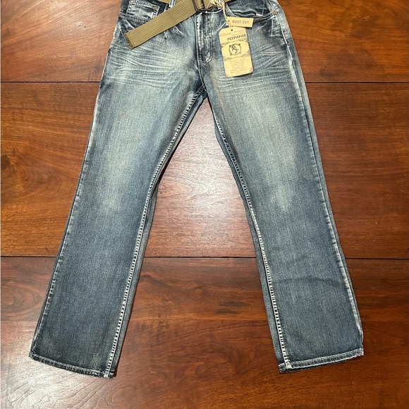 FLYPAPER Jeans Bootcut Distressed Size 32 x 34 Short Inseam NWT Canvas Belt - Picture 2 of 12